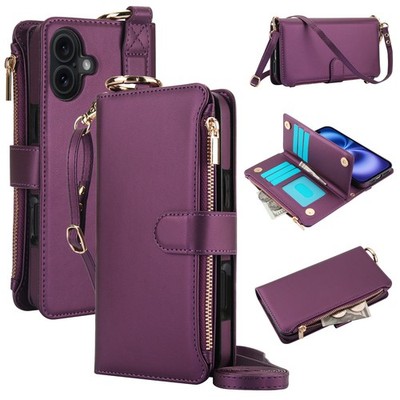 Flip Leather Lanyard Zipper Wallet Case For iPhone 17 Pro Max 16 15 14 13 12 11