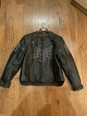 FIRST RACING FIRST GEAR MEN S BLACK LEATHER REFLECTIVE SKULL MOTORCYCLE JACKET