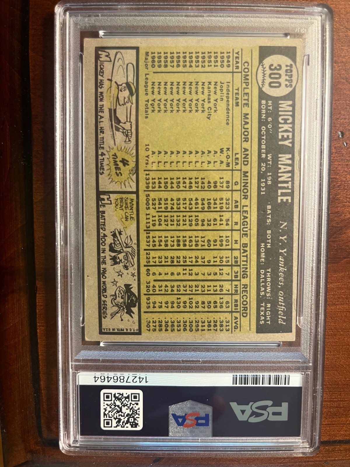1961 Topps #300 Mickey Mantle PSA 4 view 7