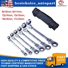6X Double Box End Flex Head Ratcheting Wrench Set 180° Metric 8-19 Pouch USA