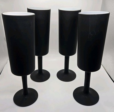 4 Carlo Moretti Black & White Cased Glass Frosted Champagne Flutes (As-Is)