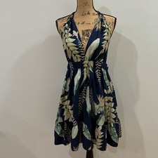 Tropical Halter Mini Dress Large 8-10 Navy Blue Floral Backless Boho Shein