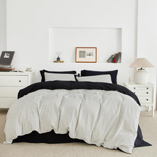 King Seersucker Duvet Cover Set 3 Piece White Black Stripe 100 Cotton