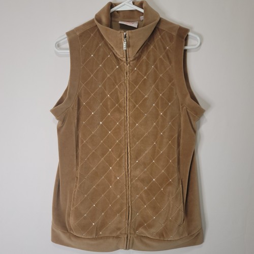 Quaker Factory Rhinestone Studded Full Zip Up Brown Velvet Vest Women's Sz Small - Picture 1 of 18