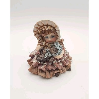 Vintage Meerchi MRH Little Girl w/ Teddy Bear Resin Figurine 3.25'' Hand Painted