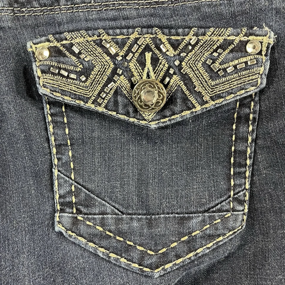 Daytrip Jeans Womens 31L Blue Leo Bootcut Stretch Rhinestone FITS 34x30 Y2K - Image 3 of 4