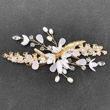 BETITETO Bridal Flower Hair Clips White Floral Gold Leaf Crystal Hair Barrett...