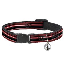 Cat Collar Breakaway with Bell Stripes Red/Black/White NARROW Fits 8.5-12"