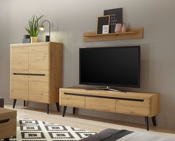Wohnwand Anbauwand Torge 3-Teilig Artisan Eiche Schwarz Grifflos MDF 68914919-image