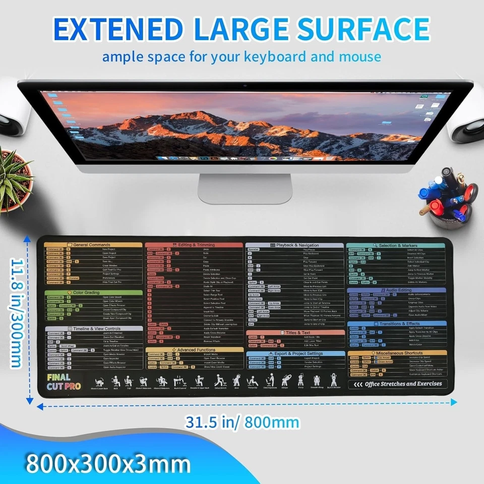 Final Cut Pro Shortcuts Mouse pad, Extra Large Size Keyboard Shortcut Mat for - Image 2 of 4