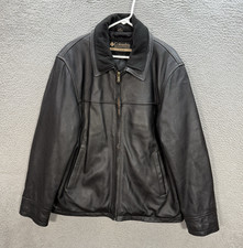 Columbia Jacket Adult Large Black Leather Bomber 3 In 1 Fleece Lined Biker Y2K