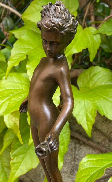 Bronze Girl Holding Rose Sculpture Romantic Figurative Art Statue Decor Home J.B