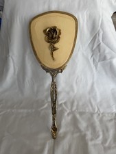 Vintage Hand Held Mirror With Gold Tone Flora...