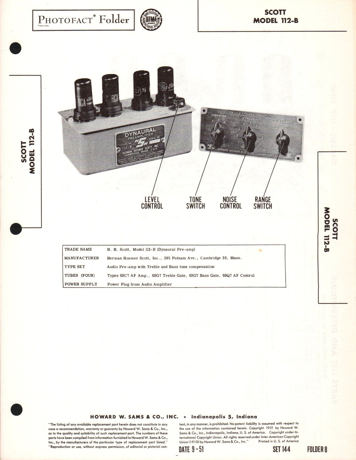 Sams Photofact HH Scott 112-B Audio Preamp Manual w/ Schematics (original)