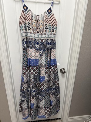 Cupio Floral Embroidered Boho Gypsy Hippie Maxi Dress Festival Large (55-7)