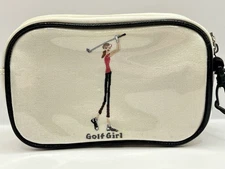 Vintage "Golf Girl" The Girls Cosmetic Makeup Bag Clutch Plastic Coated 3 Pocket