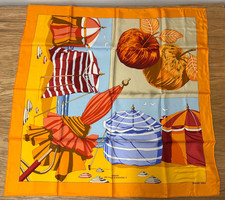 Hermes Carre 90 Charmes Des Plages Normandes II Blue Beach 100 Silk Scarf
