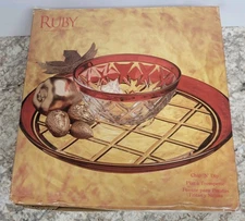 Vintage Indiana Glass RUBY Red Chip and Dip Set  & Original Box