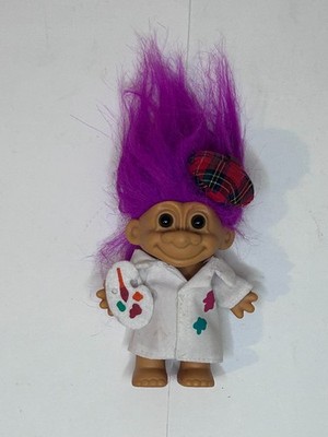 Vintage Troll Doll   Artist/Painter with Purple Hair, Palette & Beret
