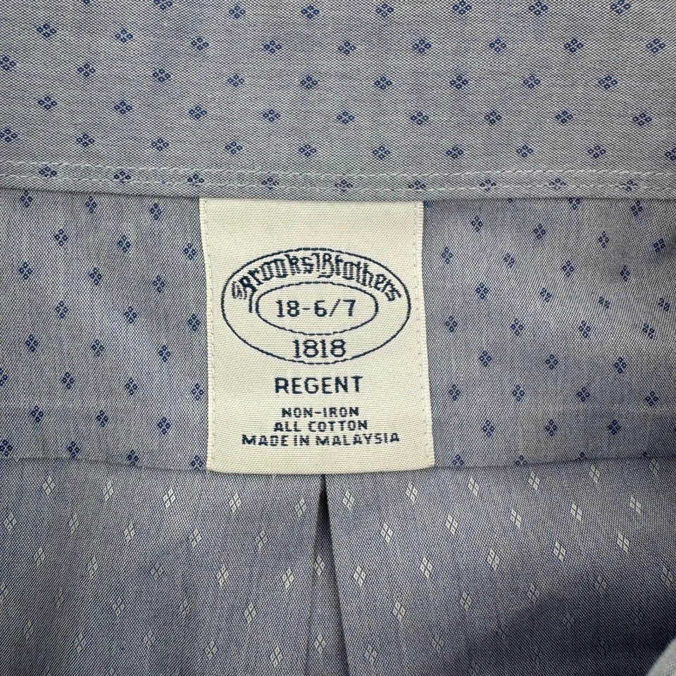 Brooks Brothers Regent Mens 18 6/7 Dress Shirt Blue Diamond Pattern Cotton - Image 4 of 4
