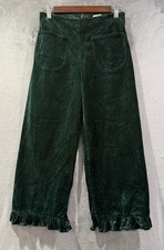 Anthropologie Maeve The Colette Ruffle-Hem Wide-Leg Pants Green Size 26P Preppy