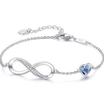 CDE Infinity Heart Birthstone Charm Link Bracelet 925 Sterling Silver Adjustable