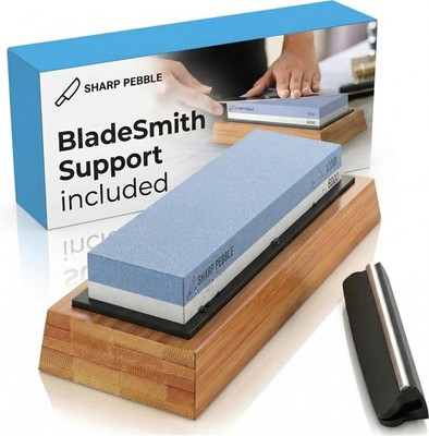 1000/6000 Grit Whetstone Knife Sharpening Kit w/ Bamboo Base & Angle Guide