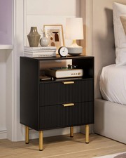 Apetaccat Bedside Table with 2 Drawers, Modern Bedside Cabniet with Metal Legs,