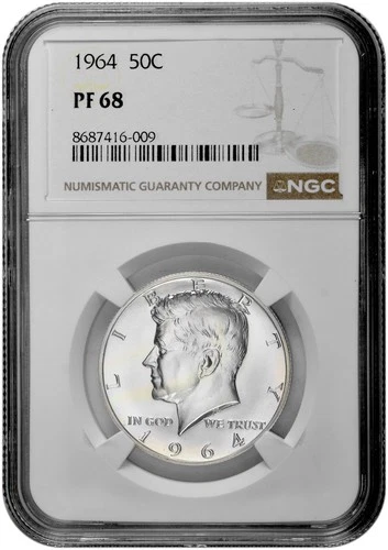 1964 50C Silver Proof Kennedy Half Dollar NGC Graded PF 68 in New Holder