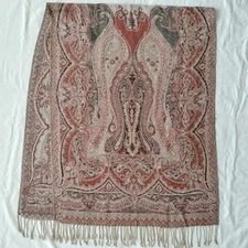 Pashmina Shawl Wrap Scarf 70 X 27 Brown Silver Paisley Fringe Hand Finished