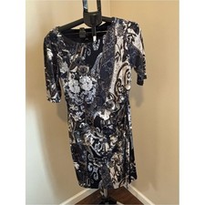 Abstract Floral Paisley Mixed Print Side Ruched Sheath Dress - Black Gray White