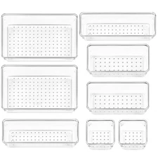 8 Pack Clear Drawer Organizer, 4 Sizes Organization and Storage Trays, Drawer...
