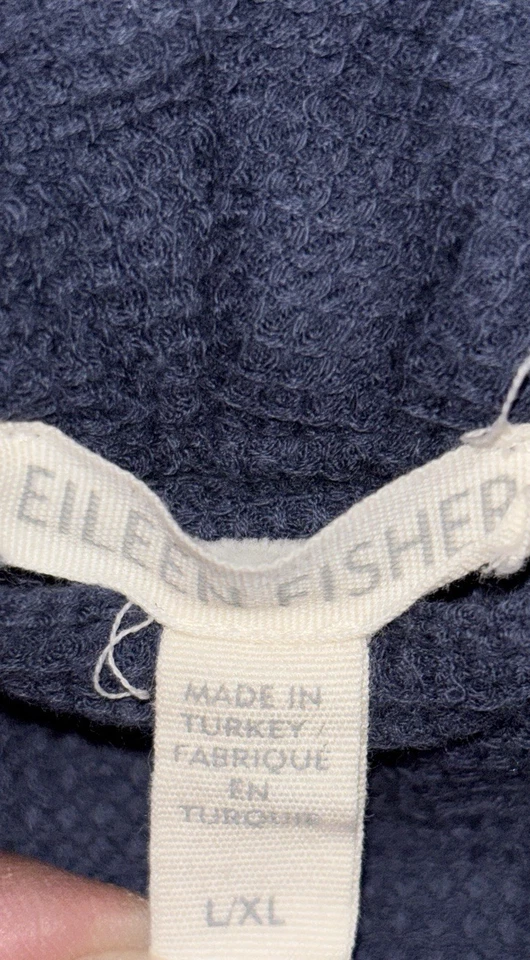 Eileen Fisher Organic Cotton Waffle Robe Navy Blue Belted Loungewear  Sz L/XL - Image 3 of 4