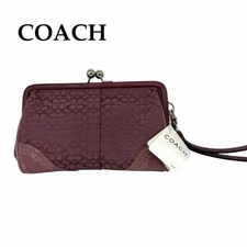 Good Condition COACH Pouch Clasp Signature Canvas Purple