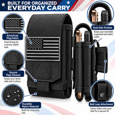 Two Phone Belt Holster Dual Cell Phone Pouch Everyday Carry Case Black