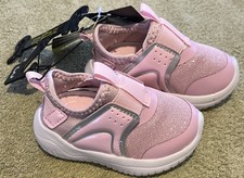 Athletic Works Baby INFANT GIRL Size 3 Pink SNEAKERS Sparkle Silver Trim