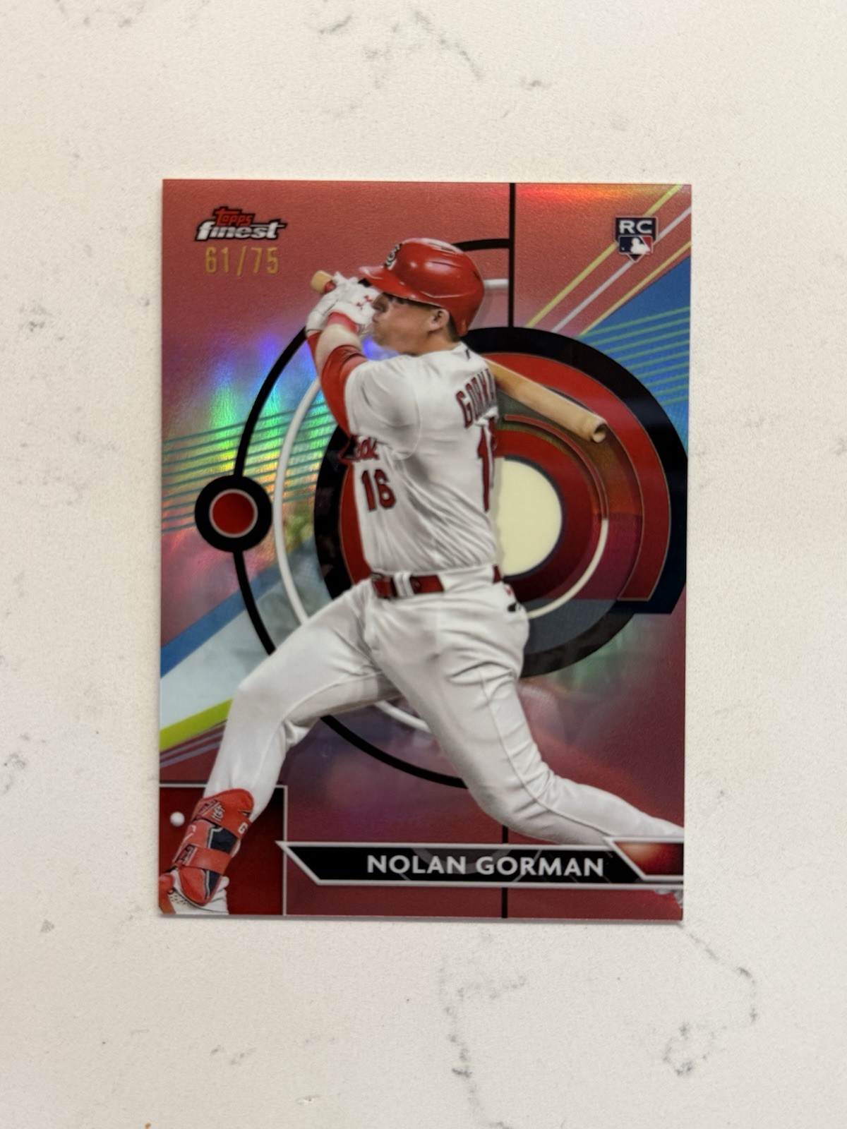 2023 Topps Finest #92 Nolan Gorman RC Rose Gold Refractor /75 Cardinals Rookie