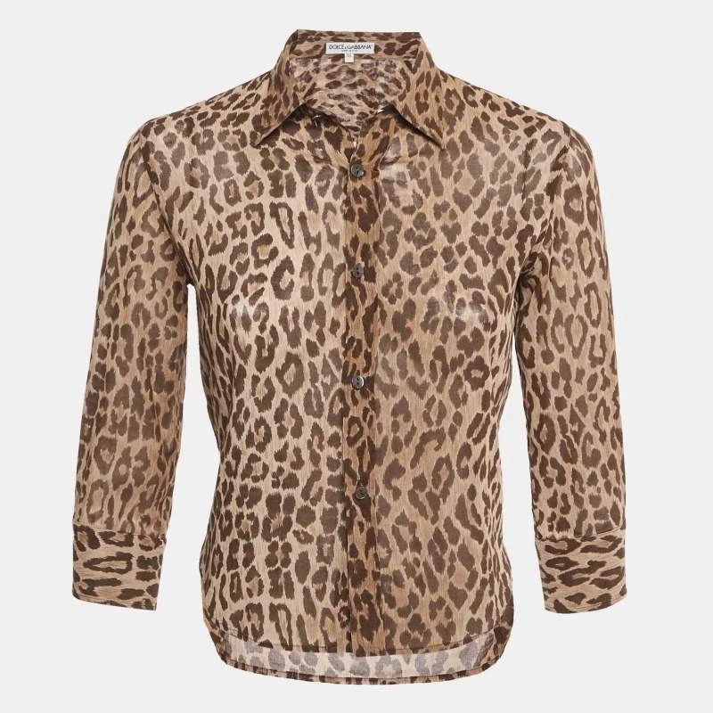 Dolce Gabbana Brown Leopard Print Cotton Shirt S