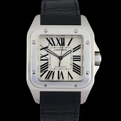 Cartier Santos 100 Large Model W20073X8 3774 Automatic 40mm Leather Watch + Box