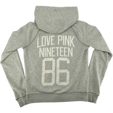 VTG y2k Women's Grey Victoria's Secret PINK 1986 Full Zip Hoodie Sweatshirt Sz M
