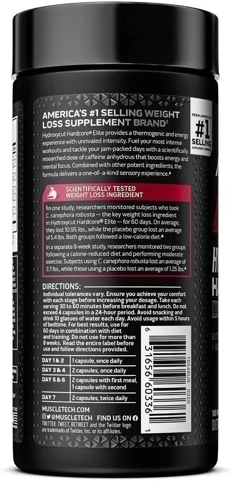 Muscletech Hydroxycut Hardcore Elite Pérdida de Peso + Píldoras de Energía 100ct (Paquete de 2) Foto 4 de 4