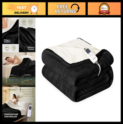 Reversible Electric Heated Blanket 62''x84'' Twin Size, Soft Flannel & Sherpa, 10