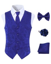 Boys Formal Vest Paisley Jacquard Necktie Bow Tie Corsage Waistcoat Set 5 PCS