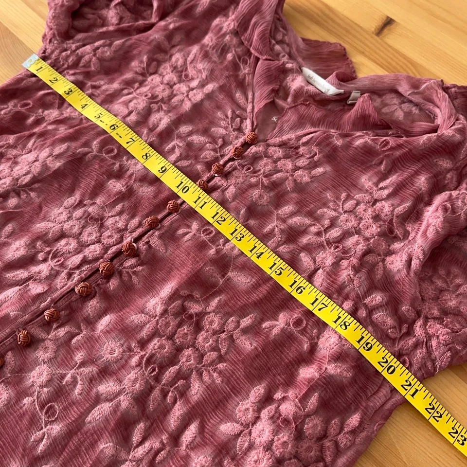 Топ мягкое окружение женщин L богемное цветочный вышитый шелк оборки v-образным вырезом туника - Изображение 3 из 4