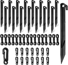 48PCS Inflatable Stakes w/ Tethers & Hooks Plastic Tent Pegs for Yard & Camping