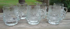 Rare Edinburgh Crystal Set (s) of 6 Punch Cups 5oz Glasses Crosshatch Fan Star