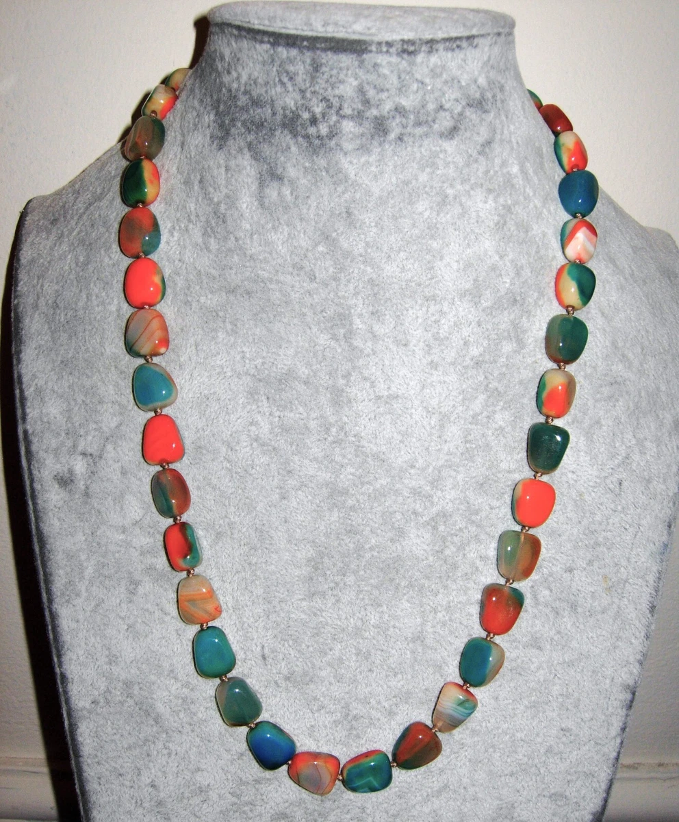 LOLA ROSE NIKKI ME TIE DYE AGATE ADJUSTABLE SLIDER NECKLACE ORANGE BLUE QVC