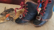 Leather shoes "Vintage Bordo" for antique doll French style. 2,44inch/62mm 