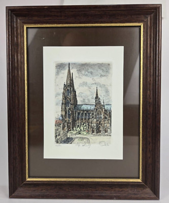 Cologne Cathedral Köln - 1986  Framed Art Print Lithograph 9x7