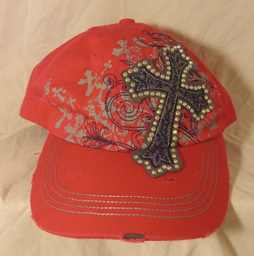 KBethos Distressed Pink Hat 100% Cotton cross Embroidered 